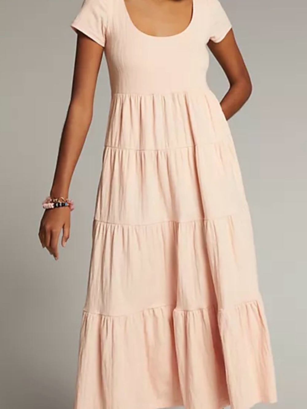 Anthropology Maeve Tiered Scoop Neck Maxi Dress - Blush Pink